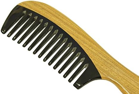 Geniş Diş Tarak Sandal Ağacı Çerçeve ve Kolu ile Manda Boynuzu Diş El Yapımı Tarak-JM005