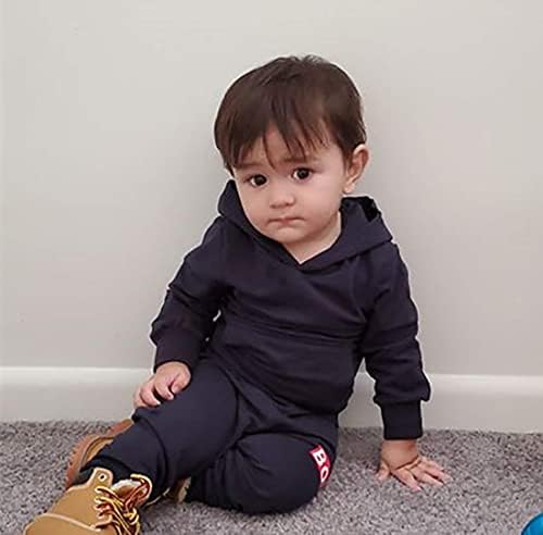 Toddler Erkek Bebek Giysileri Uzun Kollu Hoodie Kazak Pantolon Bebek Düz Renk Sonbahar Kış Kıyafetler Set