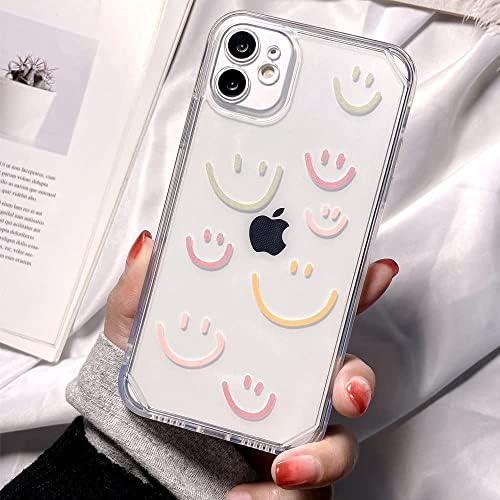 ıPhone 12 ile uyumlu Şeffaf Kılıf, renkli Gülen Gülümseme Yüz Sevimli Boyalı Tasarım Kadın Kızlar için Moda İnce Yumuşak Esnek