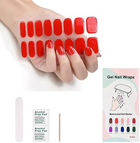 16 PCS Yarı Tedavi Jel Tırnak Şeritler Yapıştırıcı Jel Tırnak Sarar Jel Tırnak Sticker Seti için Kadın Nail Art Manikür (PurpleViolet)