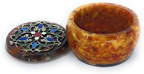Doğal Taştan Yapılmış Mücevherler için Özel Dekoratif Kutu Kehribar Oryantal, Rusya'da Elle Yapılan Renkli Emaye ile Kaplanmış