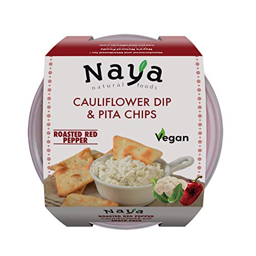 Naya Foods Karnabahar Közlenmiş Kırmızı Biber Sosu ve Pide Cipsi. 0g Şeker / Vegan, Akdeniz, Bozulmaz, Rafa Dayanıklı, Düşük