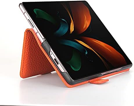 KİHUWEY ile Uyumlu Samsung Galaxy Z Fold 2 5G Hakiki deri cüzdan Kılıf ile Kickstand Flip Folio kart tutucu Cove için Samsung