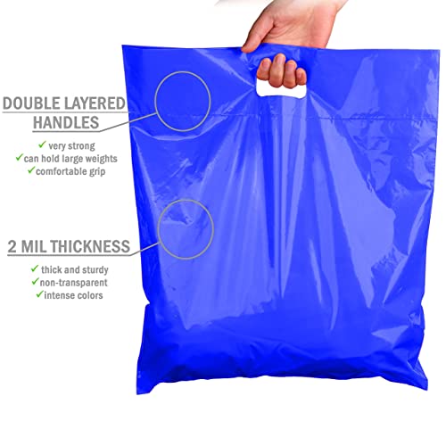 16x18 Plastik Ürünler Çanta 100 paket - 50 pembe ve 50 mavi, 2 Mil Hediye Alışveriş Çantaları Butik için Güçlü Kolları ile