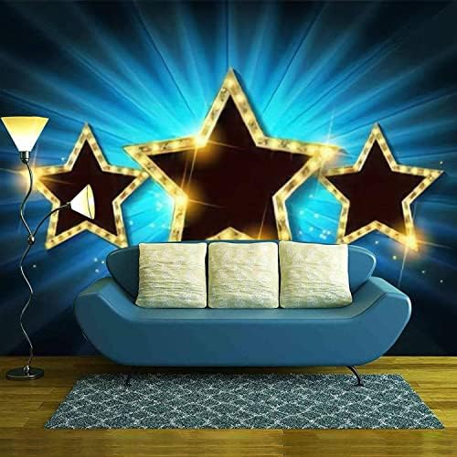 Tuval Duvar Kağıdı Retro ışık Işareti Üç Altın Yıldız Koyu Perde Işınları ıle Vintage Çıkarılabilir Kabuğu ve Sopa Kendinden