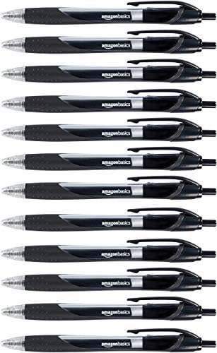 Basics Geri Çekilebilir Jel Mürekkepli Kalemler-İnce Uçlu Kalem, Siyah, 12'li Paket