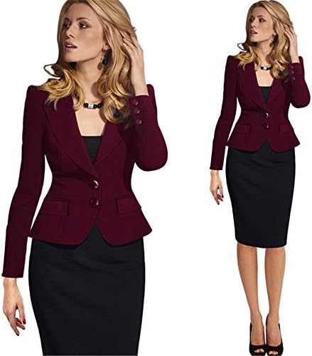 Andongnywell Kadın Iş Rahat Yaka Cep Iş Ofis Blazer Ceket Takım Elbise Ince Küçük Takım Elbise Bayanlar Ceket