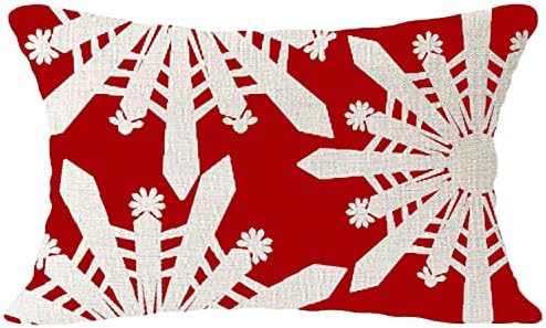 Hysunland 2 Paket Noel Süslemeleri Kırmızı Kar Tanesi Yastık Kapakları Dikdörtgen 12x20 Pamuk Keten Kış Açık Lomber Yastık
