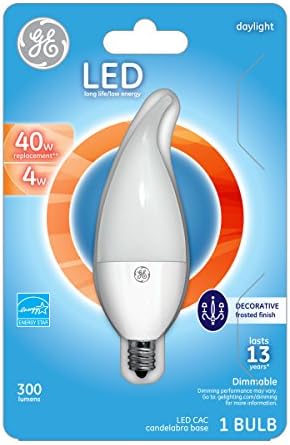 GE Aydınlatma 37937 LED 4 (40 watt Değiştirme), Şamdan Tabanlı 300 Lümenli Mum Ampul, Gün Işığı, 1'li Paket