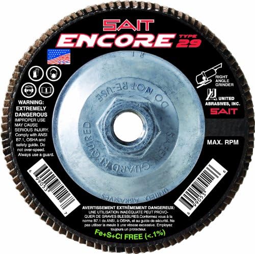 Birleşik Aşındırıcılar - SAIT 71256 Encore Yüksek Performanslı Flap Disk, Tip 29, 6 inç Çap, 5/8-11 Çardak, Z 40X, 10'lu Paket