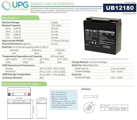 UPG UB12180 12 V 18AH SLA Ekleme Terminali Pil, Yerf Köpek İzci Rover İzci ile Uyumlu