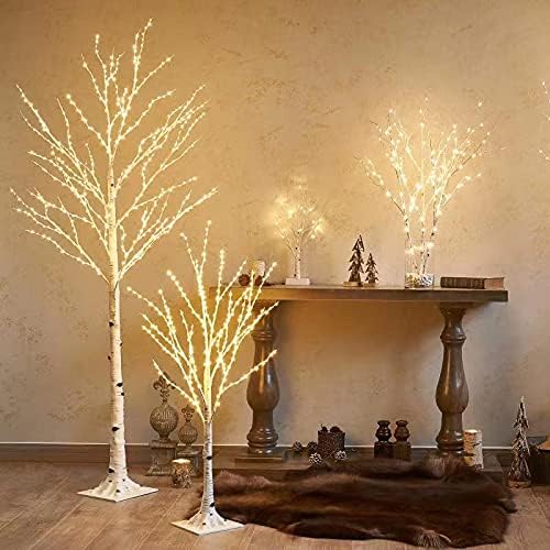 Birchlitland LED huş ağacı 4FT 200L sıcak beyaz peri ışıkları, ışıklı ağaçlar için kapalı açık ev şükran noel tatil dekorasyon