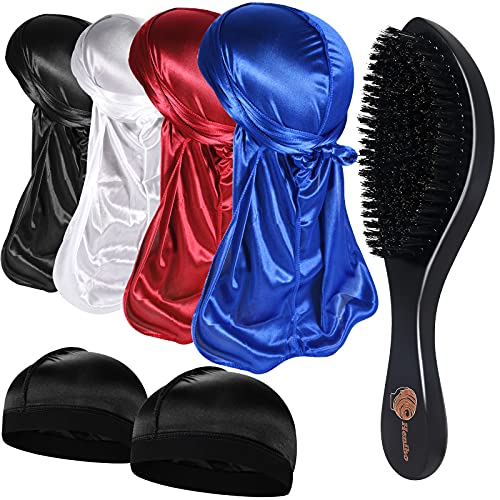 Erkekler için Dalga Fırçalı 4 + 2 İpeksi Durags 360, Kavisli Orta / Sert Saç Fırçası Setleri, A