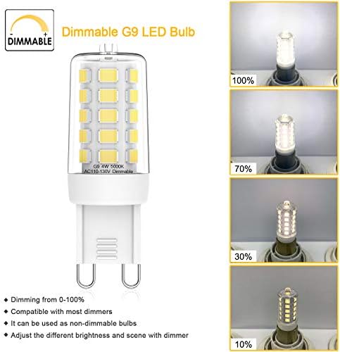 G9 LED Ampul Kısılabilir 4W, 40 Watt T4 G9 Halojen Eşdeğeri, 5000K Gün Işığı Beyazı, AC 120V Titreşimsiz Avize Aydınlatması