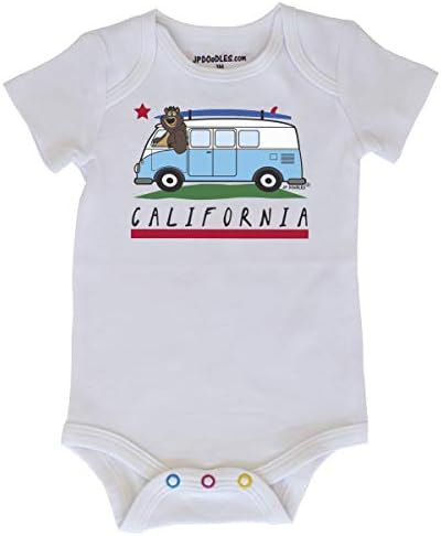 JP DOoDLES California Eyalet Bayrağı Ayı Bodysuit, Boyutları Yenidoğan Toddler Onesie