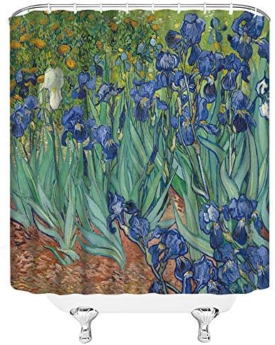 Van Gogh Iris Duş Perdesi, Vintage Yağlıboya Iris Çiçek Yaprak Bahçe Rustik Kırsal Sanat Baskı Kumaş Banyo Dekor Setleri ile