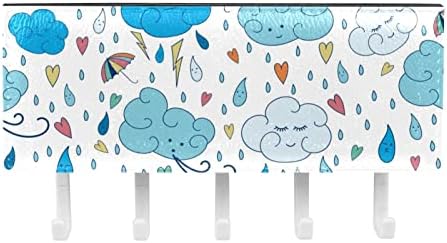 Karikatür Mavi Yağmur Damlası Kalp Karalamalar Bulutlar Anahtar ve Posta Tutucu Duvarlar için-Anahtar Askı ile Posta Organizatör