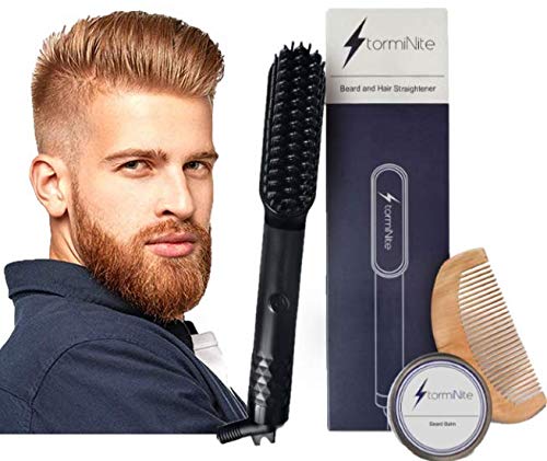 Sakal düzleştirici Fırça w/Ücretsiz sakal balsamı ve tarak, Premium saç düzleştirici fırça seti, ısıtmalı sakal tarağı, 3-ısı