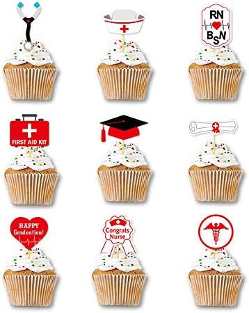 BignzwUra 45 PCS Hemşirelik Cupcake Toppers, okul Mezuniyet Malzemeleri/doğum günü/Tıbbi RN için Hemşirelik Temalı Parti Süslemeleri
