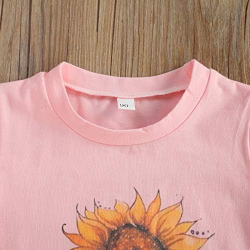 Küçük Toddler Bebek Kız Mektup Kısa Kollu T-Shirt Tops Çiçek Flared Çan-Alt Pantolon Tayt Çocuk Yaz Kıyafetler Set