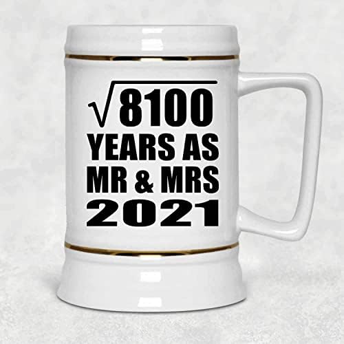 90th Yıldönümü Karekök 8100 Yıl Olarak Mr & Mrs 2021-22 oz Bira Stein Seramik Bar Kupa Tankard Drinkware-Eşi için Koca Lady
