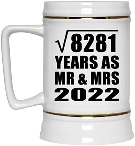 91. Yıldönümü Karekökü 8281 Yıl Olarak Mr & Mrs 2022-22 oz Bira Stein Seramik Bar Kupa Tankard Drinkware-Eşi için Koca Lady