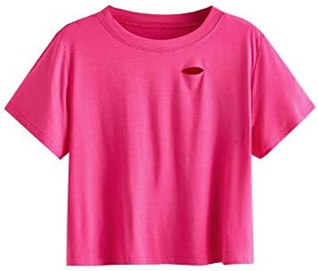 SweatyRocks kadın Yaz Kısa Kollu Tee Sıkıntılı Ripped Kırpma T-Shirt Tops
