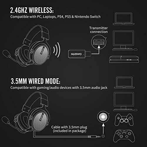 NUBWO G05 kablosuz oyun kulaklığı için PS5/PS4 / PC bilgisayar kulaklığı ile Çift Odacıklı Sürücü, gürültü Önleyici Mikrofon,