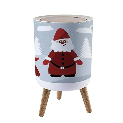 Kapaklı Küçük Çöp Kovası Kırmızı Takım Elbiseli Gri Sakallı Komik Noel Baba Ahşap Ayaklı Kemerli Çöp Kovası Mutfak, Banyo,