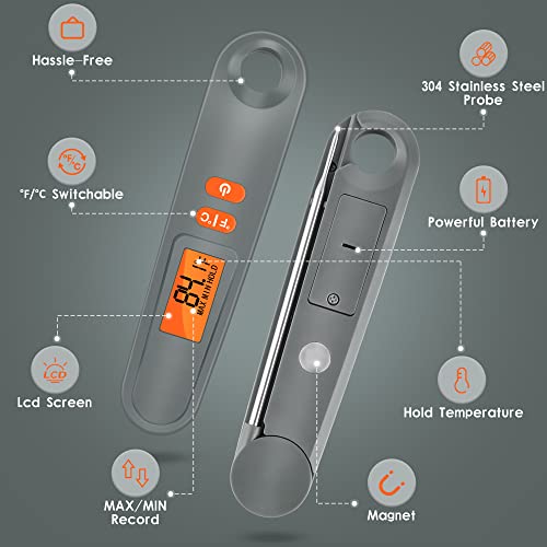 SYNC LİVİNG Instant Read Meat Thermometer with Digital Backlight Display, Mıknatıs, Askı Deliği, Pişirme için Katlanabilir