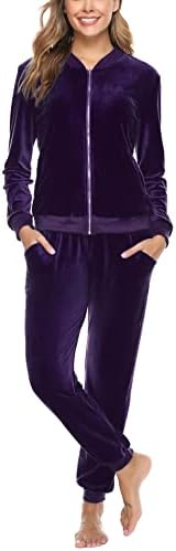 Youngull 2 Parça Kadın Kadife Eşofman Eşofman Set Uzun Kollu Zip Up Ceket & İpli Sweatpants Kıyafet