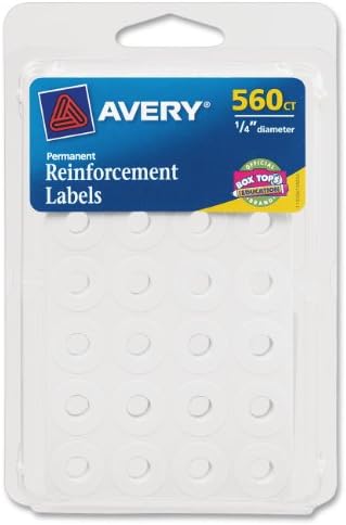 Avery Kendinden Yapışkanlı Takviye Etiketleri, 0,25 İnç, Yuvarlak, Beyaz, 544'lü Paket (6002)