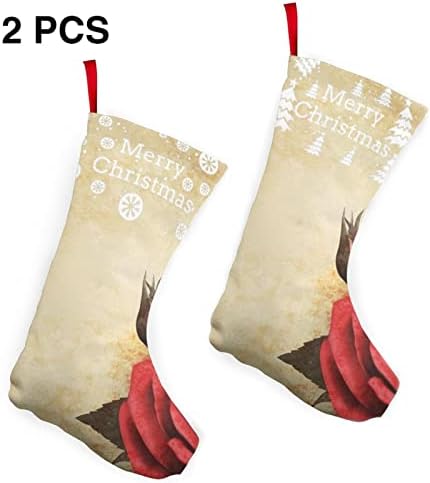 Dcehgew Vintage Kağıt ile Çiçekler Baskılı Klasik Noel Çorap 2 Set,Aile Tatil Noel Partisi Süslemeleri için 10 İnç