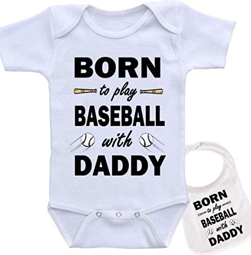 Baba ile Beyzbol Oynamak için doğmuş-Sevimli Spor Bebek Bodysuit Onesie ve önlük Seti