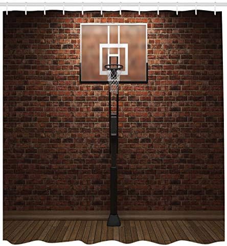 Ambesonne Basketbol Duş Perdesi, Eski Tuğla Duvar ve Basketbol Çember Jant Kapalı Eğitim Egzersiz Stadyum Resim, Bez Kumaş