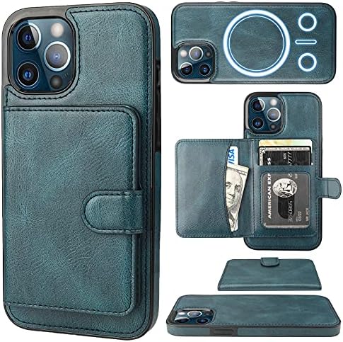 Bocasal Cüzdan Kılıf iPhone 12/12 Pro MagSafe Manyetik RFID Engelleme ile Uyumlu Ayrılabilir Premium PU Deri Flip Case Kart
