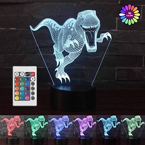 Vaupan 3D Dinozor Gece Lambası Çocuklar için, 3D Illusion Lamp16 Renk Değişimi Dekor Nightlight Oturma Yatak Odası Bar için