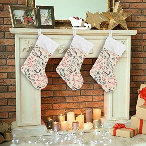 YUEND Hayvan Boyama Sevimli Kedi Desen Büyük Noel Stocking Kitleri Klasik Kişiselleştirilmiş Aile Tatil Noel Partisi Süslemeleri