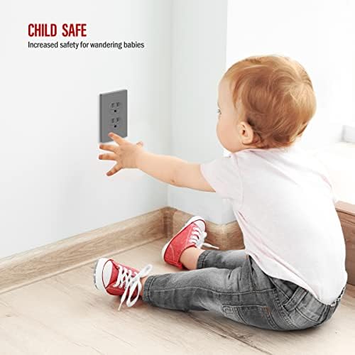 ENERLİTES Screwless Duplex Wall Plate, Çocuk Emniyetli Priz Çıkış Kapağı, Standart Ölçü, 1-Gang 4.68 x 2.93, Kırılmaz Polikarbonat