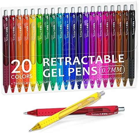 Renkli Jel Kalemler, Mekik Sanat 20 Renkler Geri Çekilebilir Jel Mürekkep Kalemler ile Kavrama, Orta Noktası (0.7 mm) Pürüzsüz