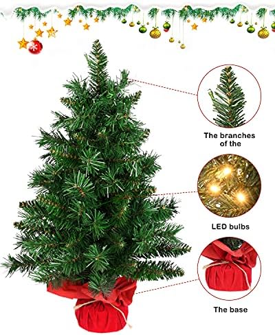 DDHS Masa Noel ağacı, 24 İnç küçük Noel ağacı ışıkları ile, önceden aydınlatılmış Mini noel ağacı Noel hediye DIY ev dekorasyon,