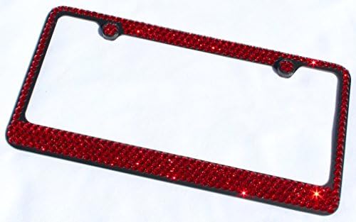 4 Satır kırmızı (SİYAH) made w/SWAROVSKİ Kristalleri Metal Bling Plaka Çerçevesi ve Kapaklar set