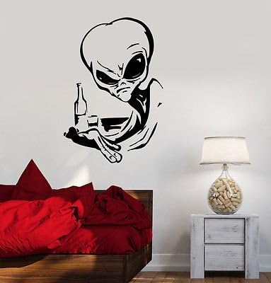 V-stüdyoları Vinil Çıkartması Alien UFO Esprili Dekor Çocuk Odası duvar çıkartmaları Dekor VS1778