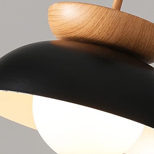 TTBDDDYH Modern kolye ışık fikstür Siyah Metal kolye ışık 1-Light ahşap kubbe asılı aydınlatma armatürü Ayarlanabilir tavan