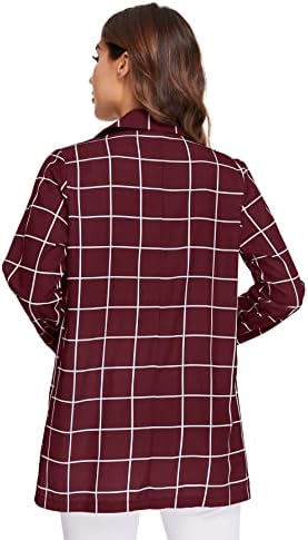 Milumia kadın Açık Ön Blazer Rahat Hafif Ekose Roll Up Kollu Ceket Gömlek