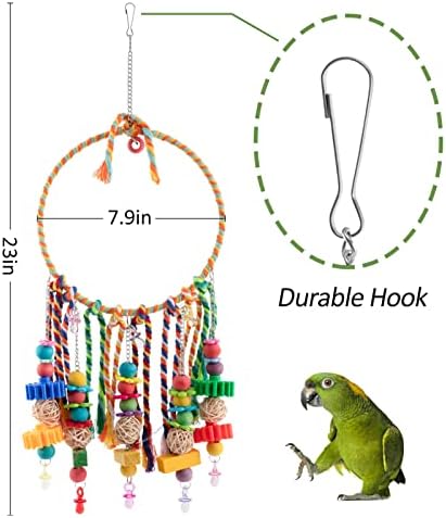 Renkli Çiğneme Oyuncakları ile Kuş Levrek-Renkli Pamuk Halatlar ve Kolye ile Kuş Levrek Salıncak Oyuncak Kapalı Açık Küçük
