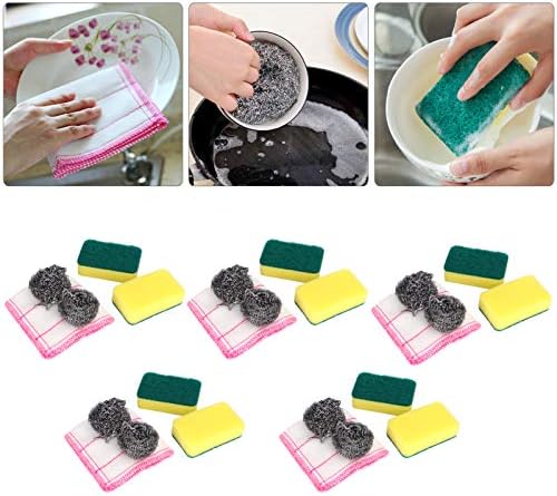 5 Takım Çelik Tel Topu Bulaşık Sünger Bulaşık Havlu Çok Fonksiyonlu Mutfak Temizleme Aracı