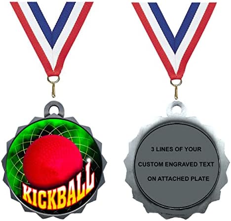 1 ila 50 Paket Kazınmış Kickball Gümüş Madalya Kupa Ödülü Boyun Kurdele ve Ekli Kazınmış Plaka LAZD214-FCL503