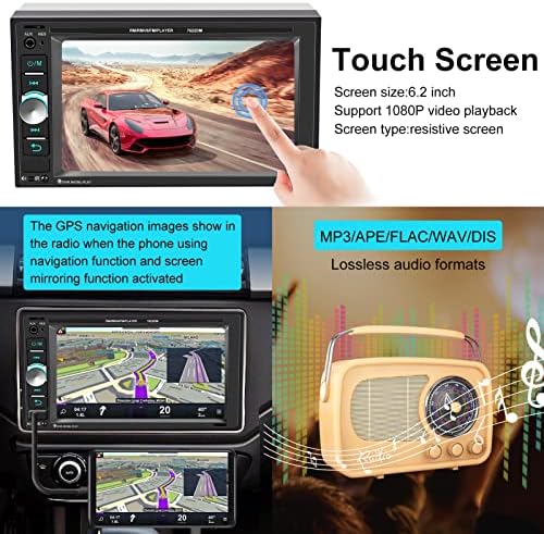 Çift Din Araba Stereo Araba Radyo, 6.2 İnç LCD Dokunmatik Monitör MP5 Multimedya Oynatıcı ile Bluetooth, destek Ayna Bağlantı