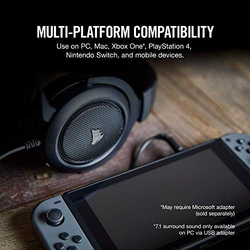 Corsair HS60 – 7.1 Sanal Surround Ses PC Oyun Kulaklığı w/USB DAC-Discord Sertifikalı Kulaklıklar – Xbox One, PS4 ve Nintendo